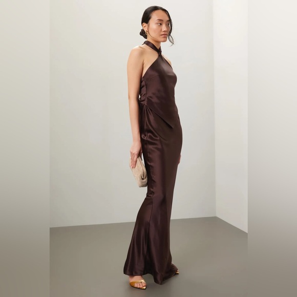 Retrofete Ester Dress Brown Satin - Picture 1 of 15